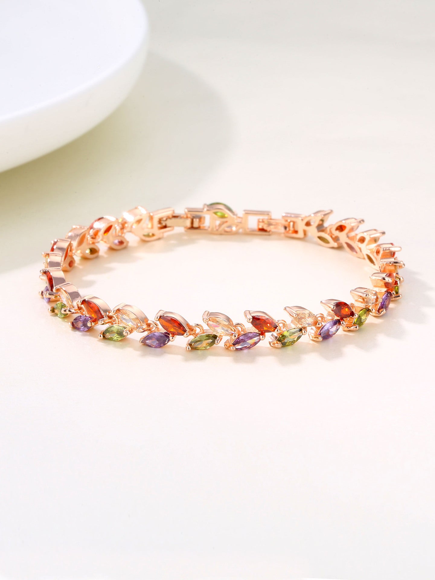 Wholesale Colorful Crystal Willow Leaf Copper Zircon Bracelet